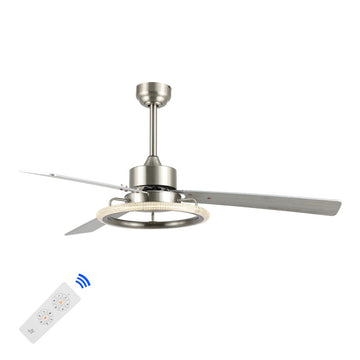 Remy 52" Modern Industrial Iron/Acrylic/Wood Remote-Controlled 6-Speed Integrated LED Ceiling Fan - JONATHAN Y